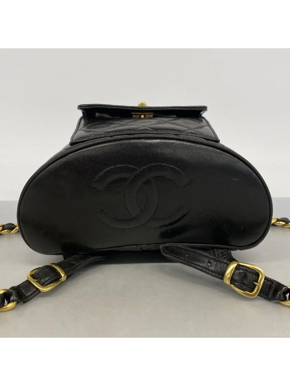 Chanel Backpack Quilted Lambskin Black Gold
